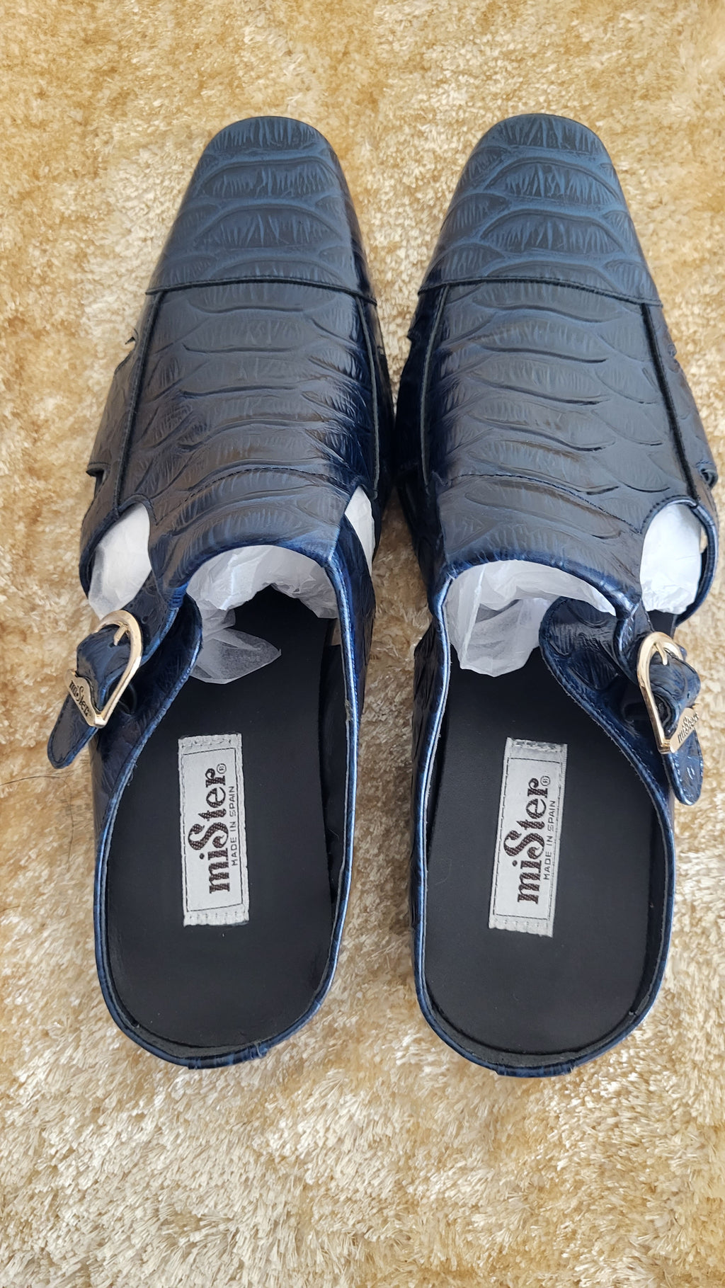 Luxury Italian Croc-Texture Half Shoe Mule – Navy Blue