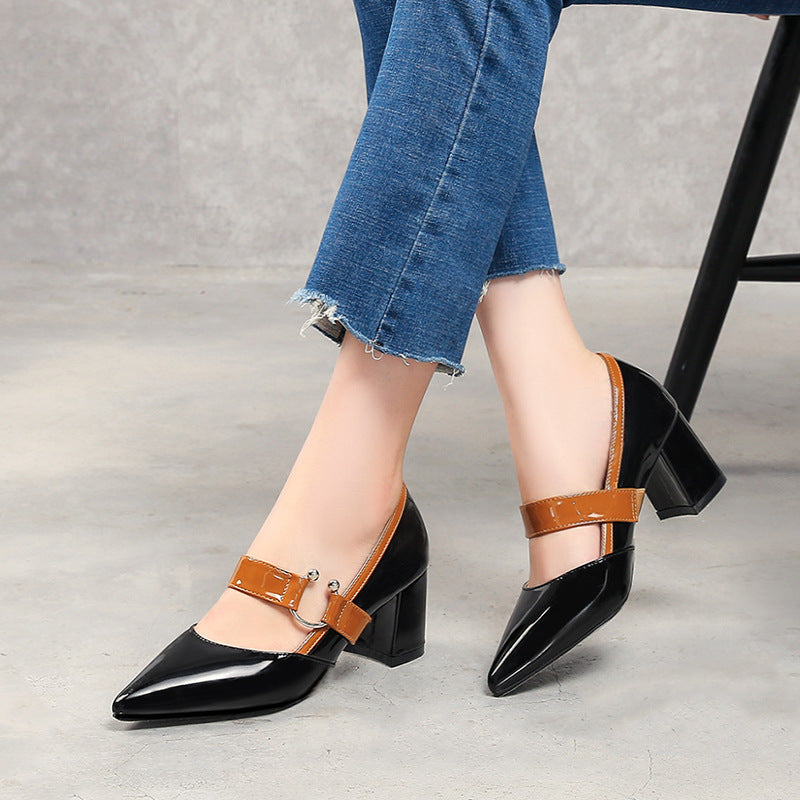 Elegant Block Pointed Toe High Heels,