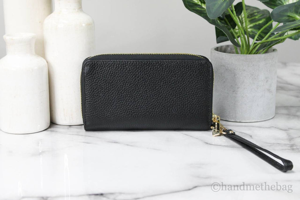 Luxury Leather Wristlet Wallet – Multi-Function Phone Case & Card Holder (Black & Gold) ✨👜