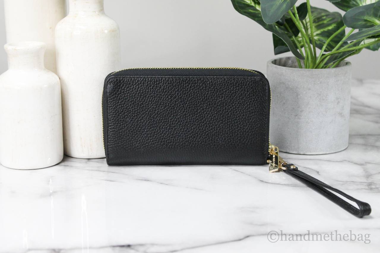 Luxury Leather Wristlet Wallet – Multi-Function Phone Case & Card Holder (Black & Gold) ✨👜