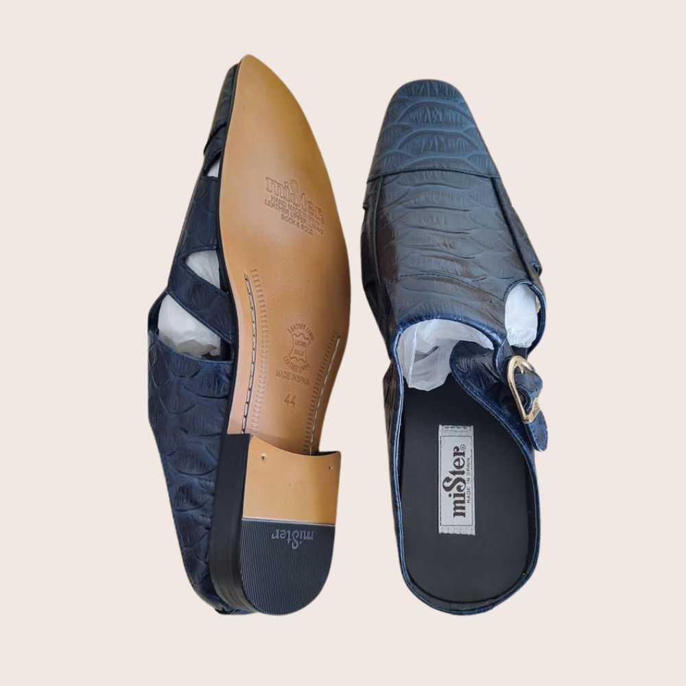 Luxury Italian Croc-Texture Half Shoe Mule – Navy Blue
