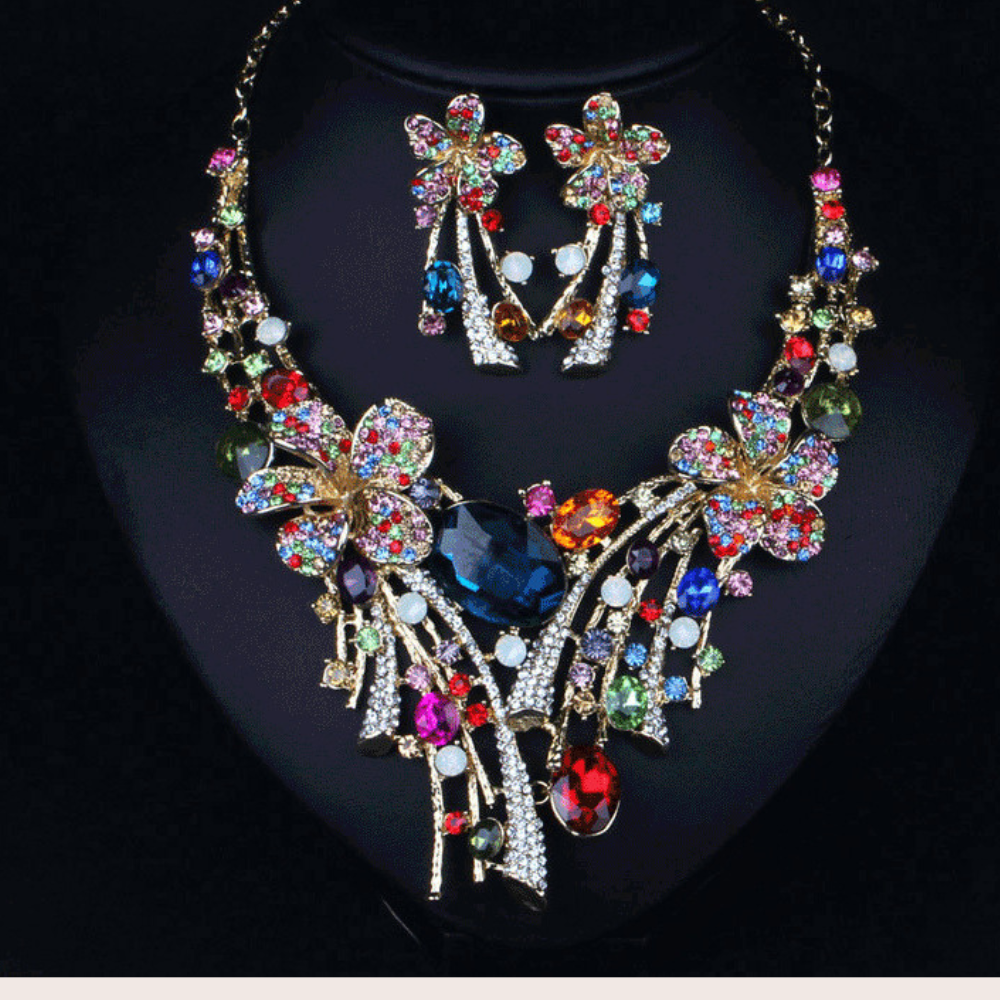 Luxury Colorful Crystal Jewelry Set – Necklace & Earrings