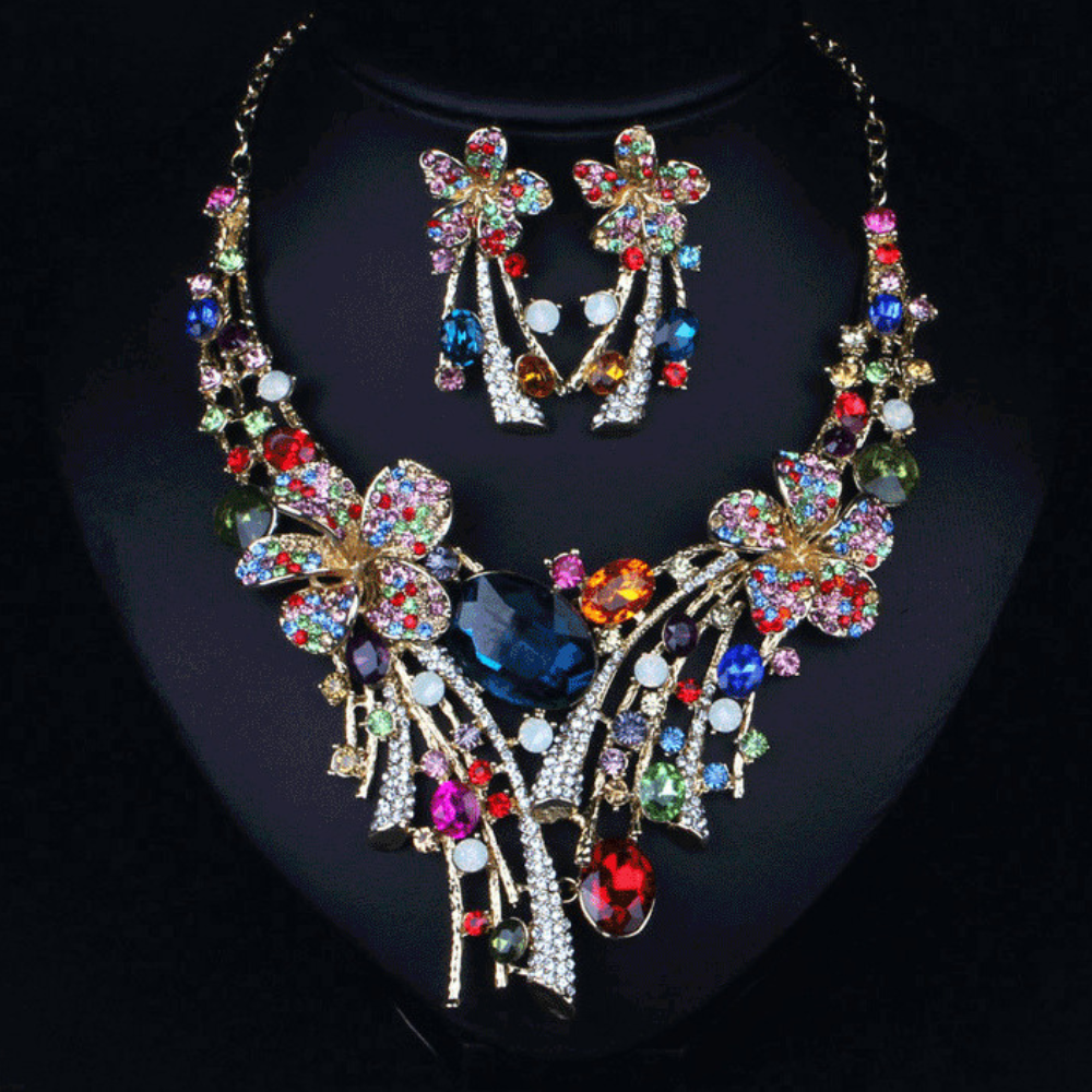 Luxury Colorful Crystal Jewelry Set – Necklace & Earrings