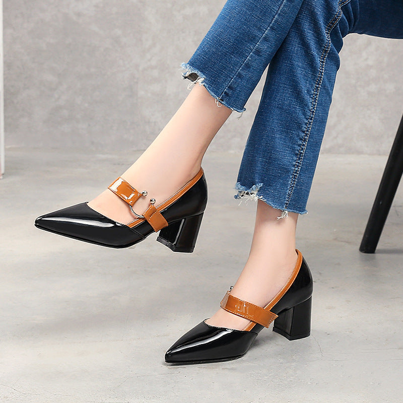 Elegant Block Pointed Toe High Heels,